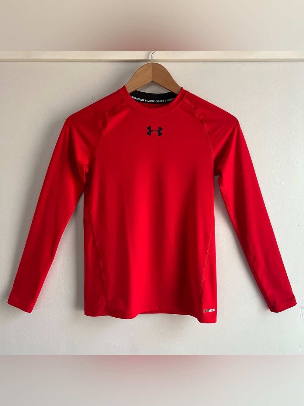 Under Armour Youth L Large Red HeatGear Long Sleeve Athletic Compression Shirt
